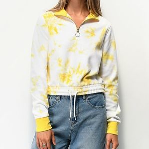 Zine Indiana Yellow Tie Dye Quarter Zip Crop Sweat